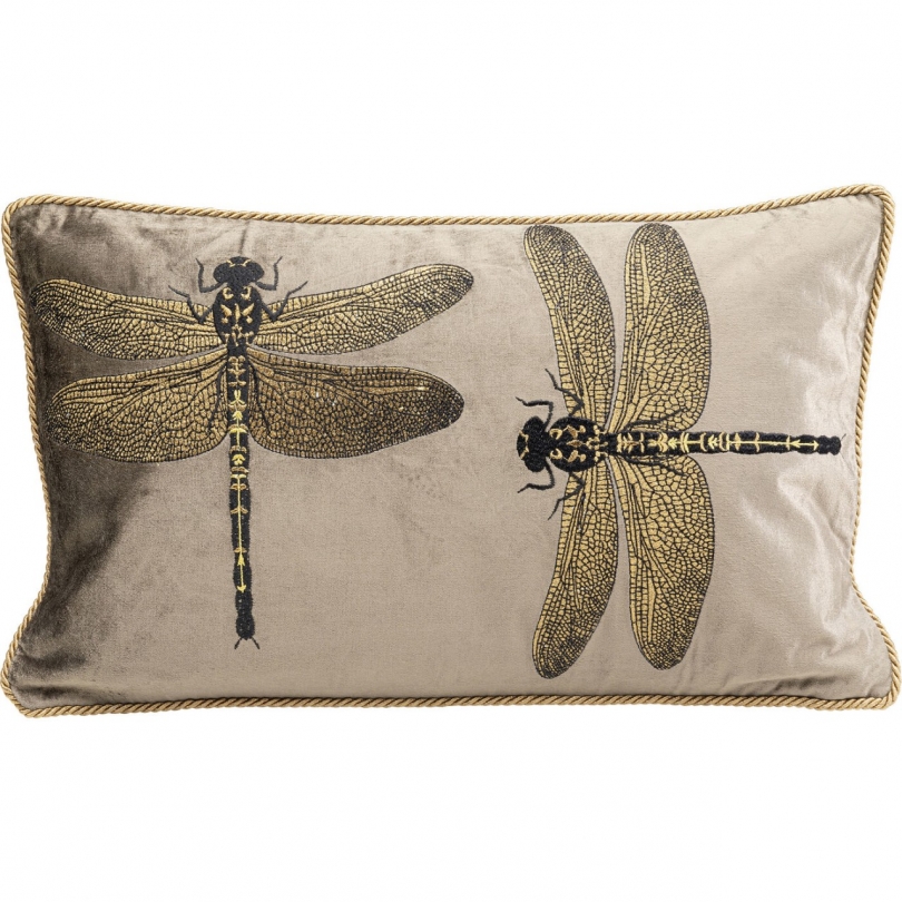 Coussin brodé libellule marron