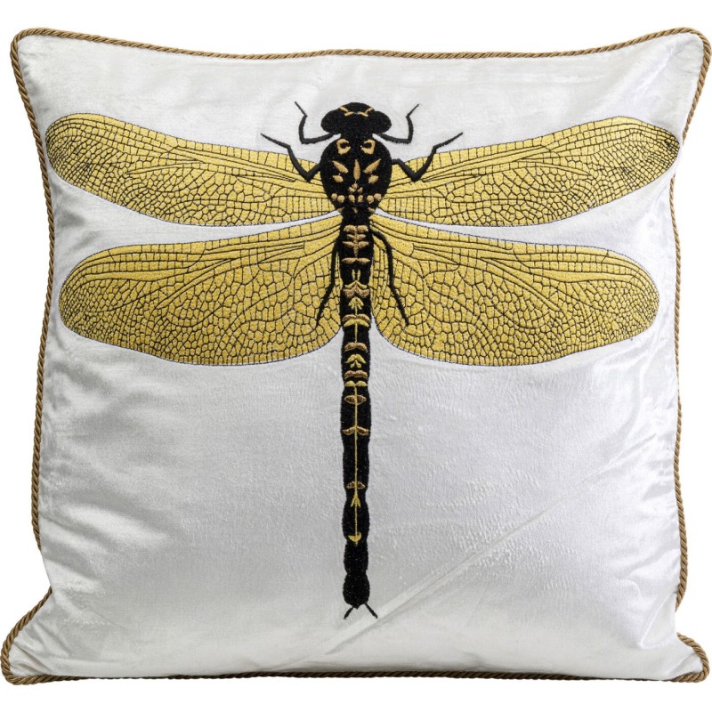 White embroidered dragonfly cushion