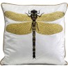 White embroidered dragonfly cushion