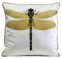 Coussin brodé libellule blanc