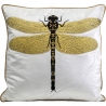 Coussin brodé libellule blanc