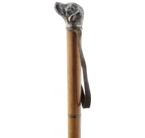 Canne-épée pommeau tête de chien en métal argenté