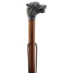 Walking stick with a dog-head knob in silver-coloured metal