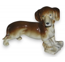Dog Sculpture "Basset" brown porcelain