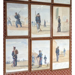 Suite de 12 aquarelles militaires