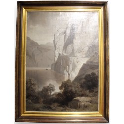 Tableau sépia \"Lac des 4 Cantons\" signé G. CLOSS