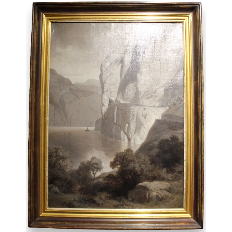 Tableau sépia \"Lac des 4 Cantons\" signé G. CLOSS