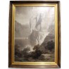 Tableau sépia \"Lac des 4 Cantons\" signé G. CLOSS