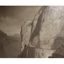 Tableau sépia \"Lac des 4 Cantons\" signé G. CLOSS