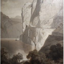 Tableau sépia \"Lac des 4 Cantons\" signé G. CLOSS
