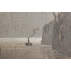 Tableau sépia \"Lac des 4 Cantons\" signé G. CLOSS