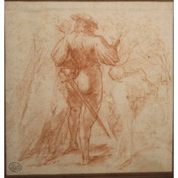 Blood-engraved print entitled ‘Mousquetaire’, monogrammed ‘JD’