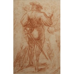 Blood-engraved print entitled ‘Mousquetaire’, monogrammed ‘JD’