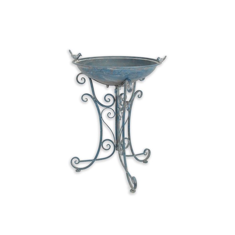 Bain d'oiseaux rond en tôle bleue