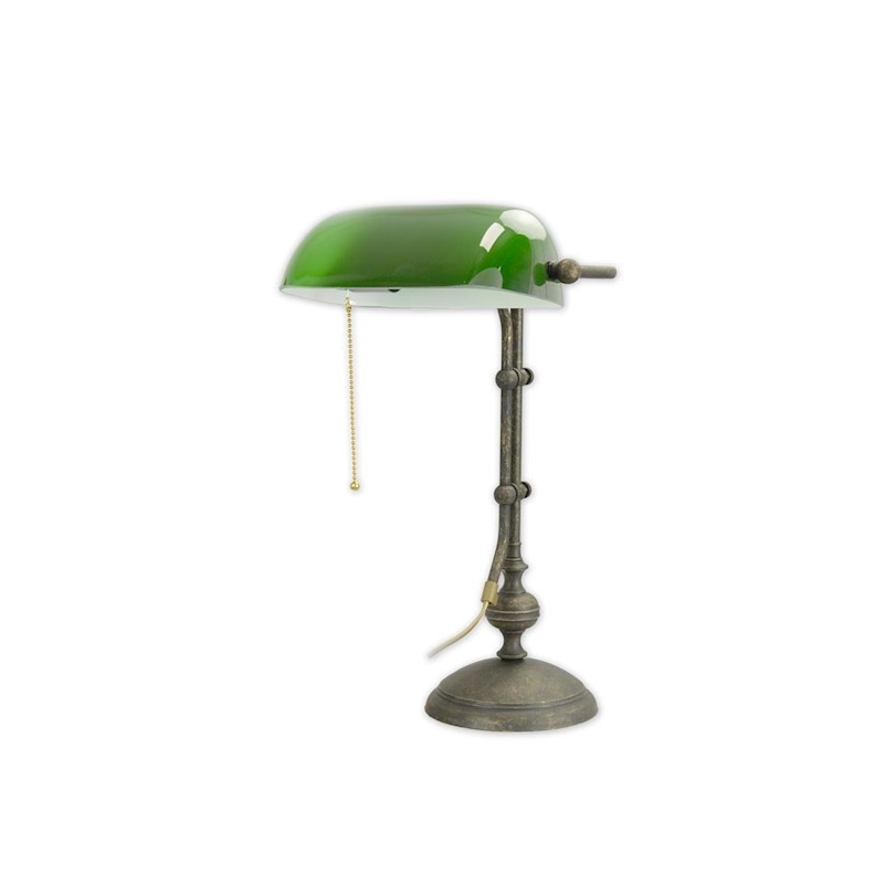 Lampe de banquier en laiton patiné et globe vert