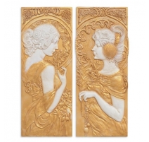 Paire de plaques style Art Nouveau en résine