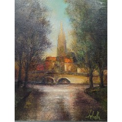 Tableau \"Bruges\" signé DELSALLE