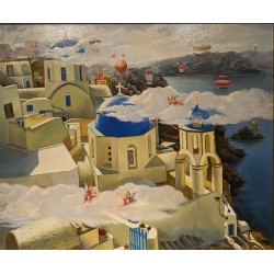 Tableau \"Anges sur le toit\" signé S. NIKAS