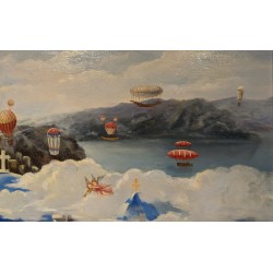 Tableau \"Anges sur le toit\" signé S. NIKAS