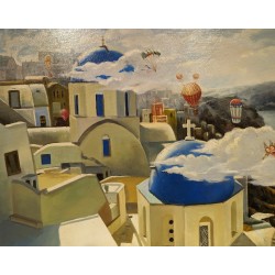 Tableau \"Anges sur le toit\" signé S. NIKAS