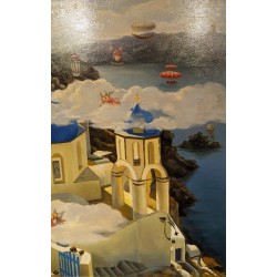 Tableau \"Anges sur le toit\" signé S. NIKAS