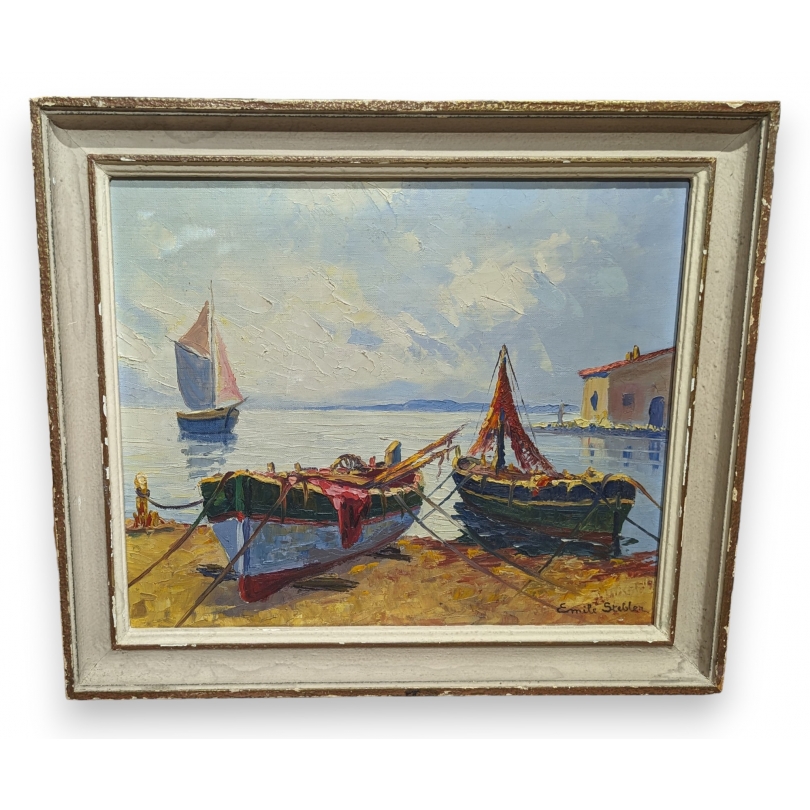 Tableau "Barques" signé Emile STEBLER