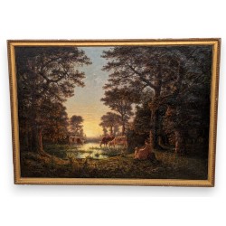 Tableau \"Vaches et bergère\" signé POTTER 1873