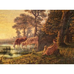 Tableau \"Vaches et bergère\" signé POTTER 1873