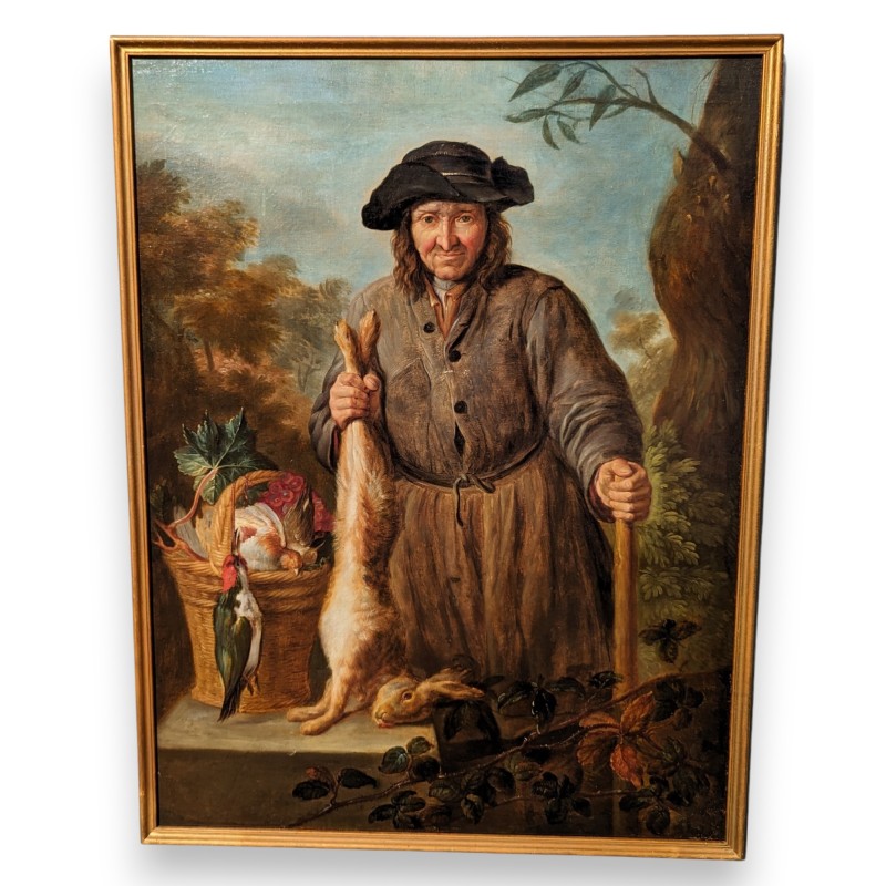 Tableau \"Chasseur\" signé W HAMILTON fec.