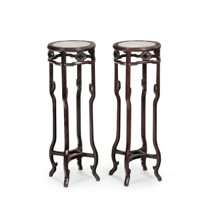 Paire de sellettes en bois plateau en marbre