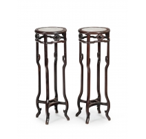 Paire de sellettes en bois plateau en marbre