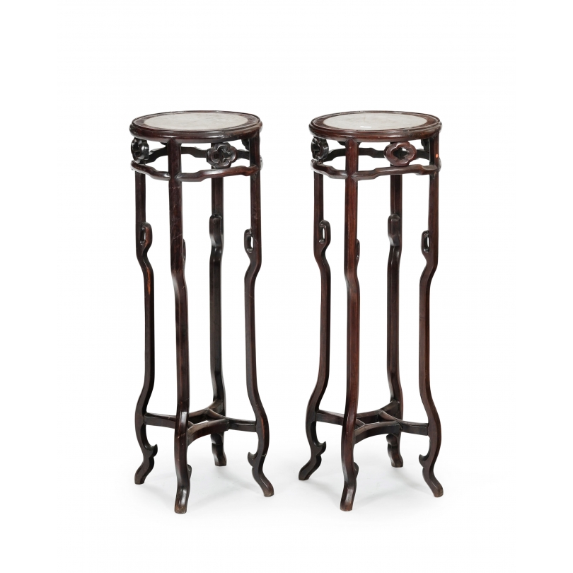 Paire de sellettes en bois plateau en marbre