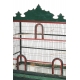 Cage à oiseaux en bois peint vert et rouge