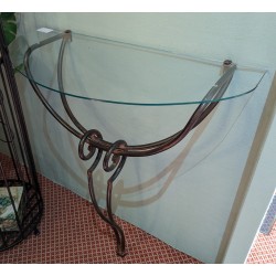 Miroir en verre et sa console avec support en fer