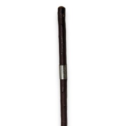Single-piece hazel walking stick with a metal ring