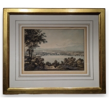 Gravure "Vue de Genève depuis Cologni"