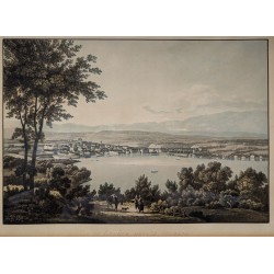 Gravure "Vue de Genève depuis Cologni"