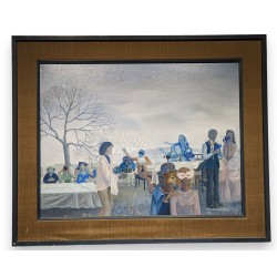 Tableau \"La comédie humaine\" signé MC. MERMOD
