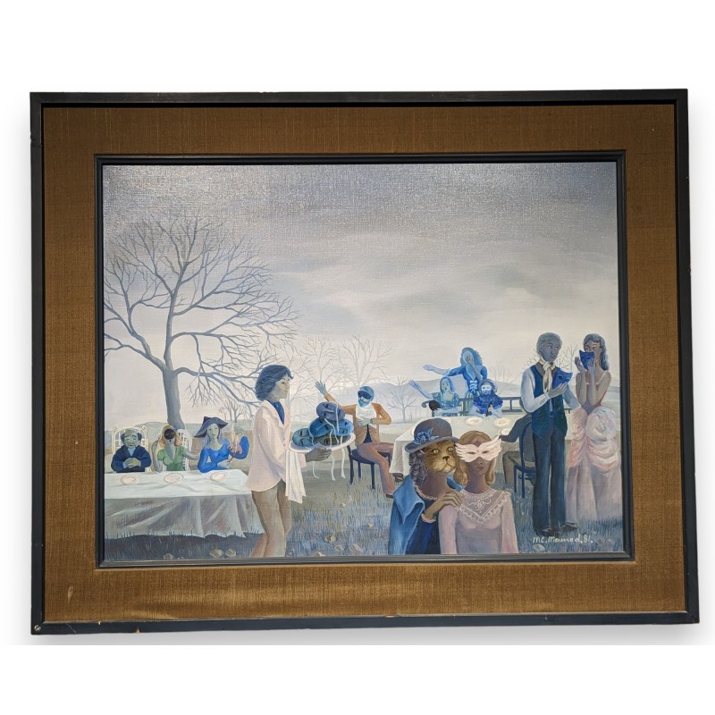 Tableau \"La comédie humaine\" signé MC. MERMOD