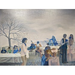 Tableau \"La comédie humaine\" signé MC. MERMOD