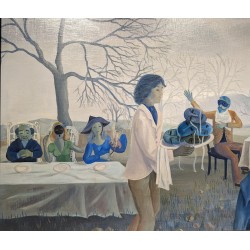 Tableau \"La comédie humaine\" signé MC. MERMOD