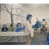 Tableau \"La comédie humaine\" signé MC. MERMOD