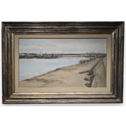 Tableau \"Chenal à Gravelines\" signé R. WEBER