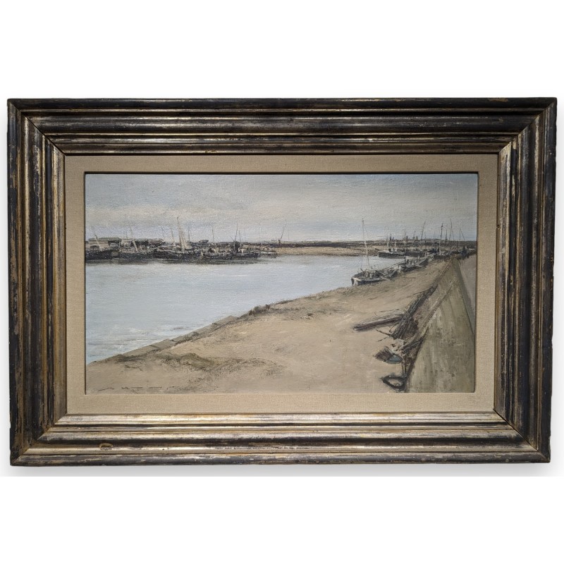 Tableau \"Chenal à Gravelines\" signé R. WEBER