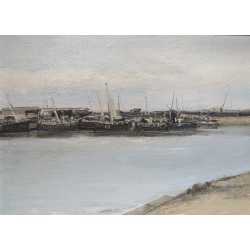 Tableau \"Chenal à Gravelines\" signé R. WEBER