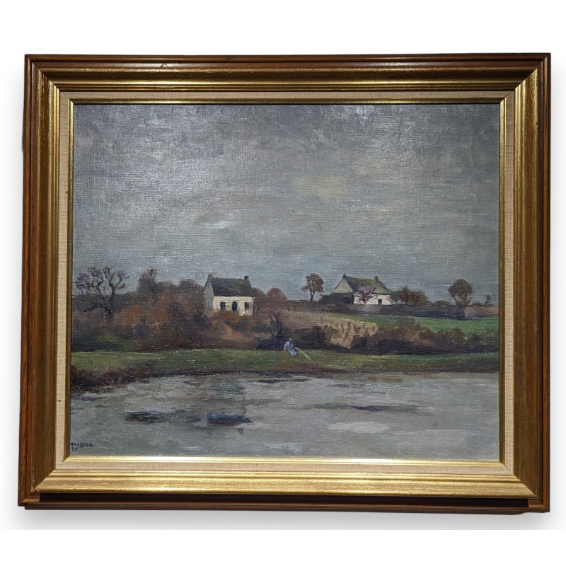 Tableau \"Au bord de l\'étang\" signé BRESSLER 39