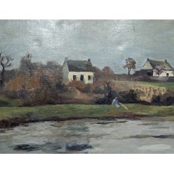 Tableau \"Au bord de l\'étang\" signé BRESSLER 39