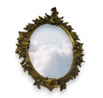 Grand miroir ovale en bois et résine