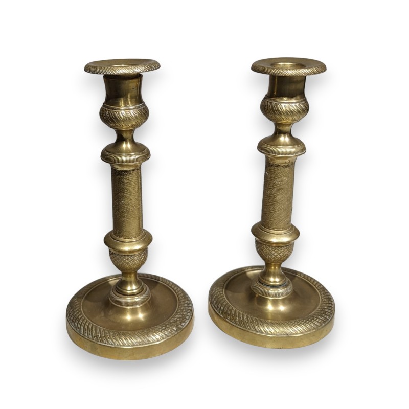 Pair of Empire-style candlesticks in gilded bronze