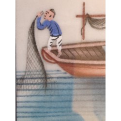 Paire de peintures chinoises \"Barques\"